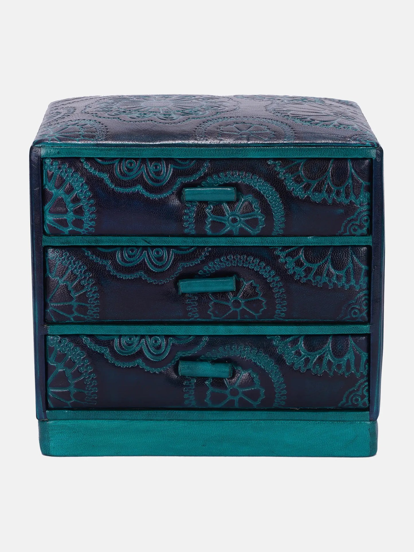 Teal Embossed Leather Jewellery Box